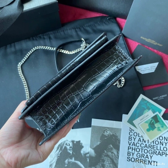 YSL SHINY IN SUNSET LEATHER CROCODILE-EMBOSSED 0731